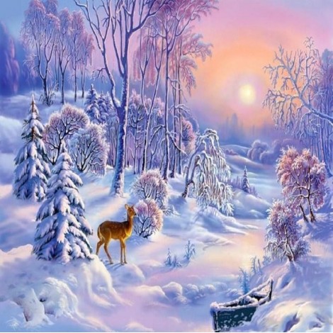 Hirsch & Winterschnee  Diamond Painting