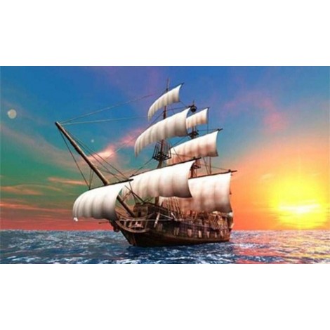 Untergehende Sonne & Segelschiff - Diamond Painitng